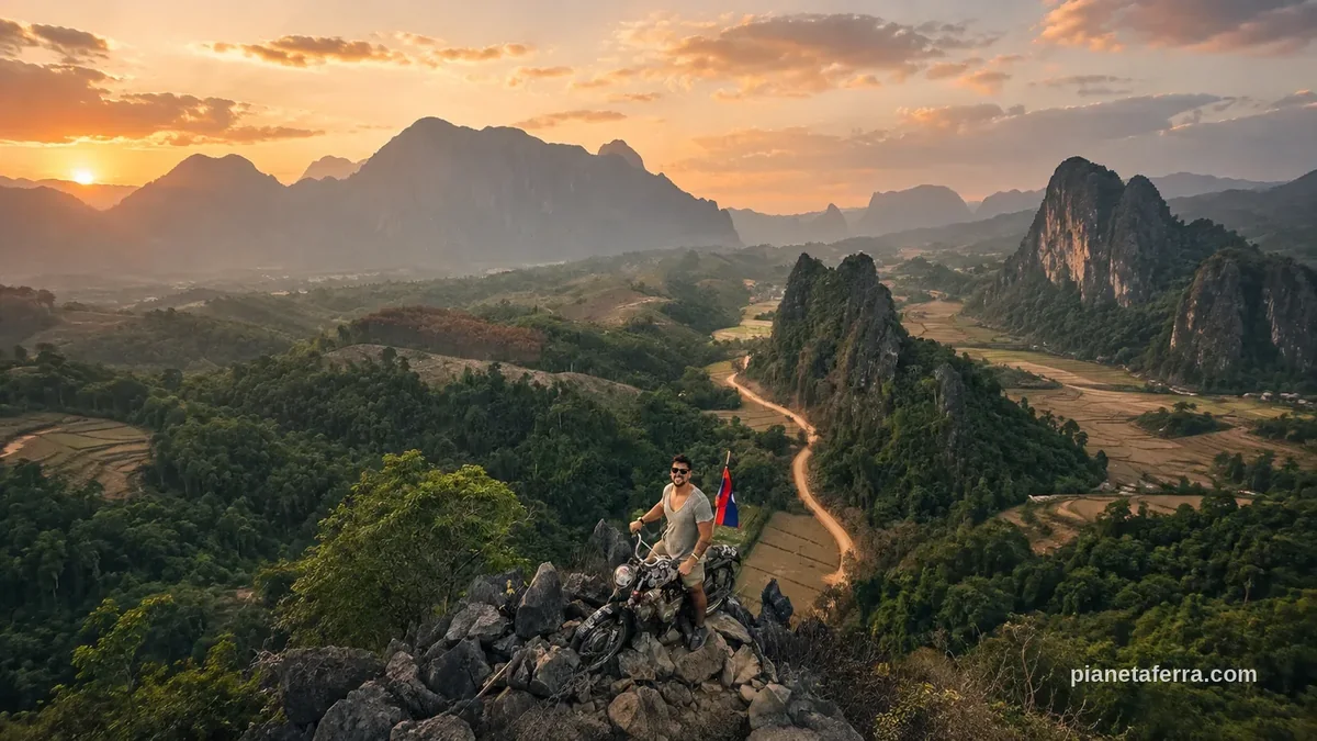 Montagne carsiche di Vang Vieng al tramonto, Laos