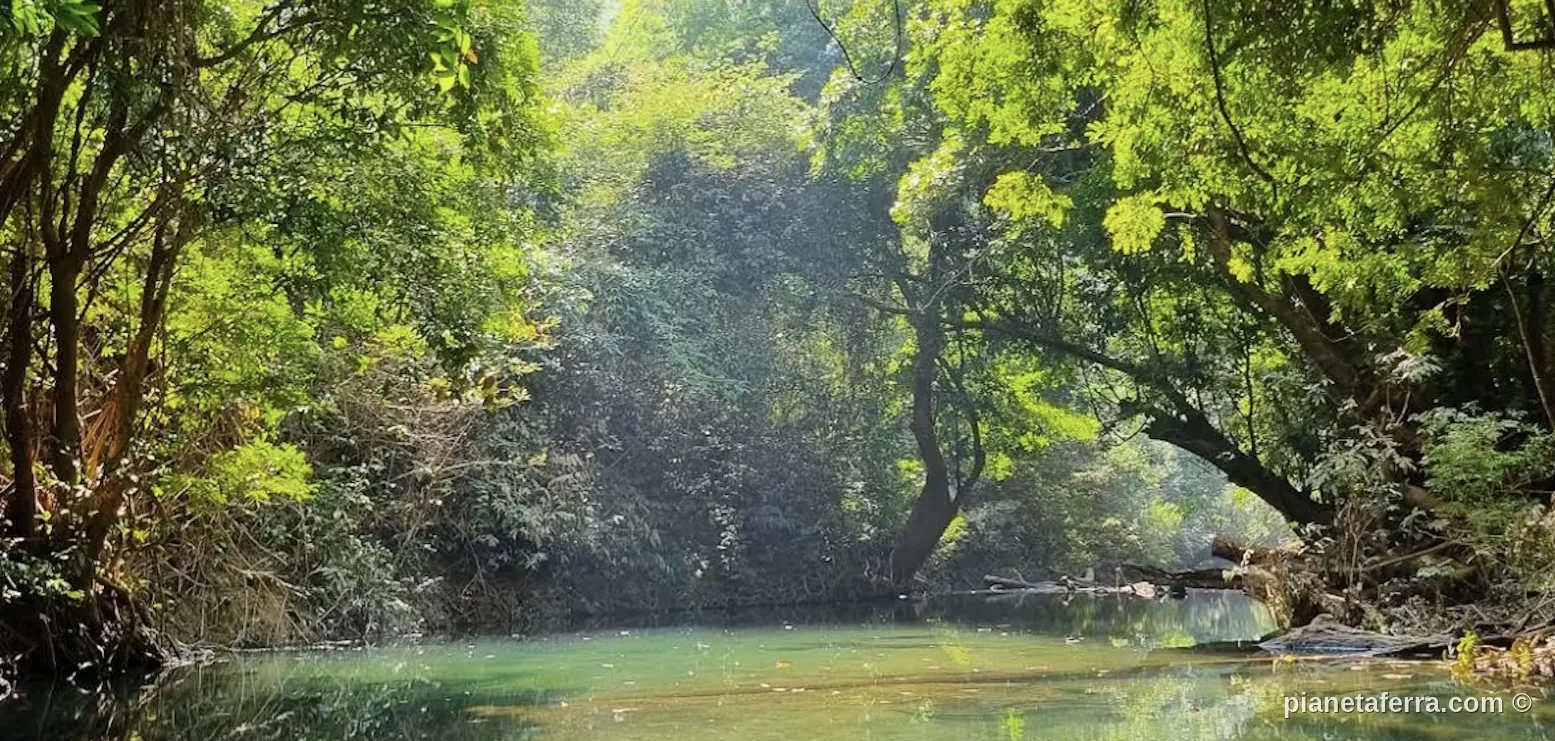 Laguna nella giungla lungo il Thakhek Loop, secondo giorno