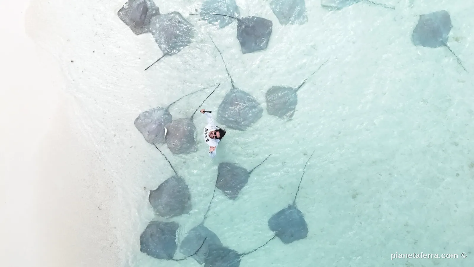 Gruppo di viaggiatori con razze alle Maldive